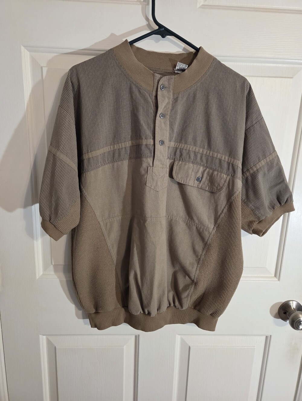 90s Vintage Sears Polo Shirt Taupe Brown Stripes Size L 🌟